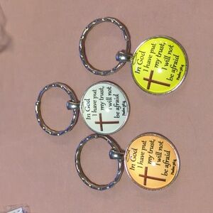 3 bright color Biblical God 1" round keychains great for Gifting nwot